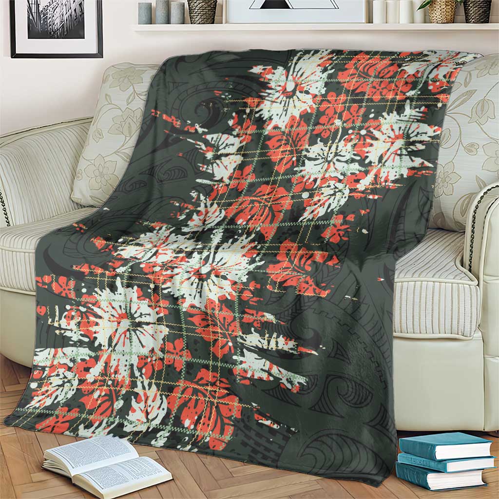 Hawaii Tartan With Hibiscus Blanket Polynesian Pattern Vintage LT9 - Polynesian Pride