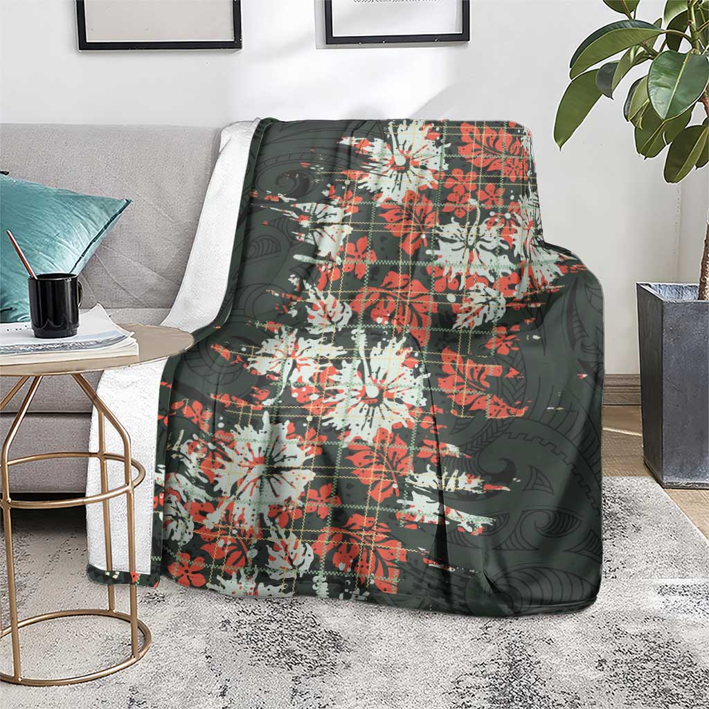 Hawaii Tartan With Hibiscus Blanket Polynesian Pattern Vintage LT9 - Polynesian Pride