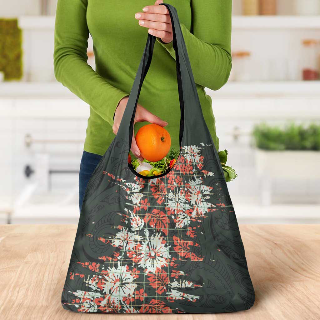 Hawaii Tartan With Hibiscus Grocery Bag Polynesian Pattern Vintage LT9 - Polynesian Pride
