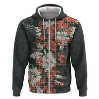 Hawaii Tartan With Hibiscus Hoodie Polynesian Pattern Vintage LT9 Zip Hoodie Dark Green - Polynesian Pride