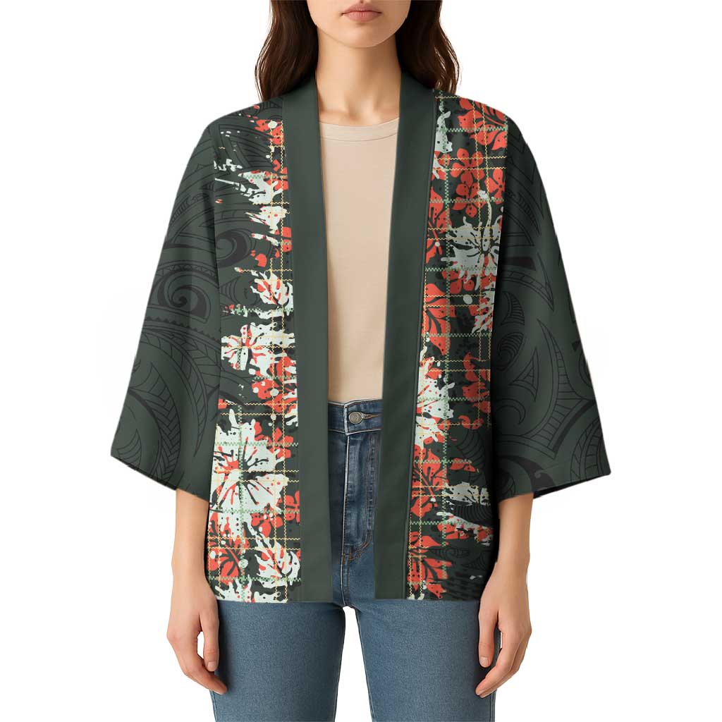 Hawaii Tartan With Hibiscus Kimono Polynesian Pattern Vintage LT9 - Polynesian Pride