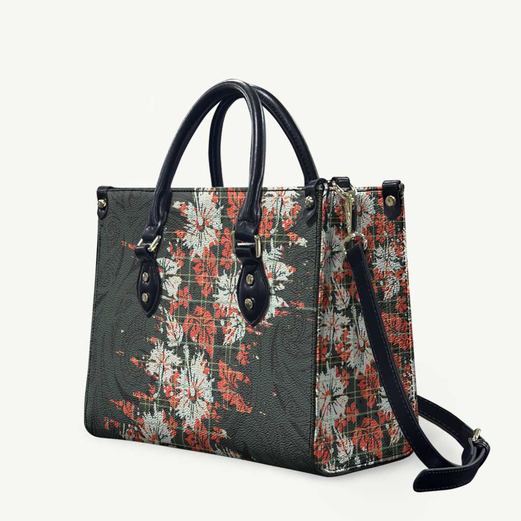 Hawaii Tartan With Hibiscus Leather Bag Polynesian Pattern Vintage LT9 Dark Green - Polynesian Pride