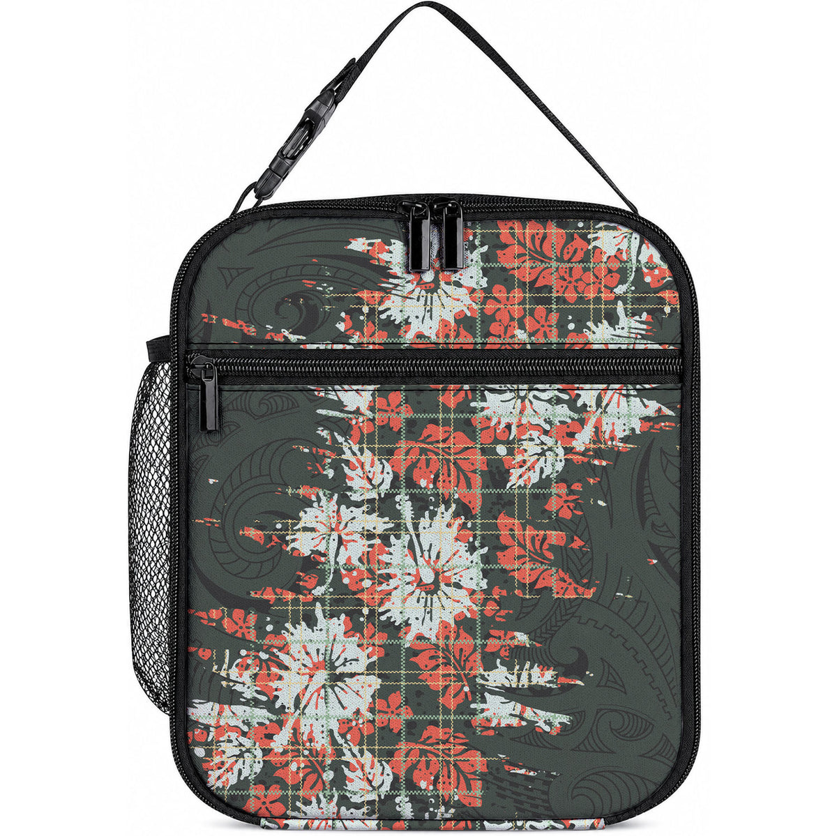 Hawaii Tartan With Hibiscus Lunch Bag Polynesian Pattern Vintage LT9 10.2 × 8.3 × 4.3 inch Blue - Polynesian Pride