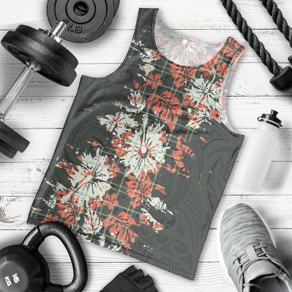 Hawaii Tartan With Hibiscus Men Tank Top Polynesian Pattern Vintage LT9 - Polynesian Pride