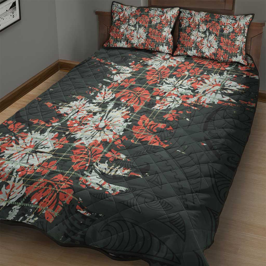 Hawaii Tartan With Hibiscus Quilt Bed Set Polynesian Pattern Vintage LT9 - Polynesian Pride