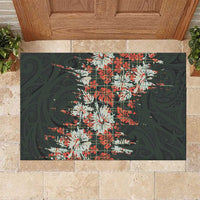 Hawaii Tartan With Hibiscus Rubber Doormat Polynesian Pattern Vintage LT9 Dark Green - Polynesian Pride