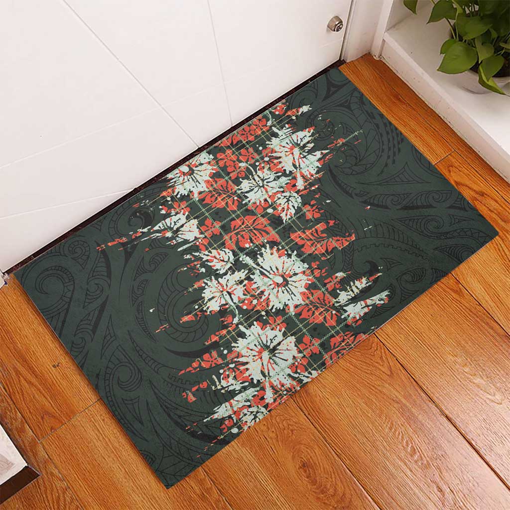 Hawaii Tartan With Hibiscus Rubber Doormat Polynesian Pattern Vintage LT9 - Polynesian Pride