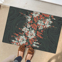 Hawaii Tartan With Hibiscus Rubber Doormat Polynesian Pattern Vintage LT9 - Polynesian Pride