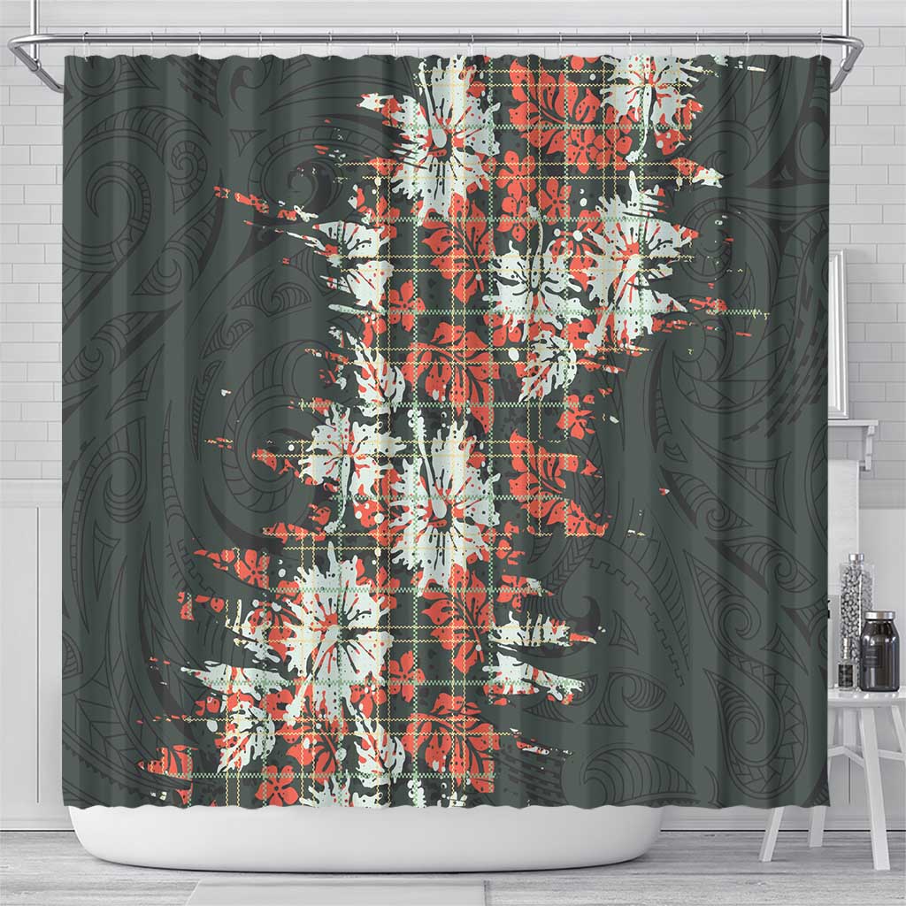 Hawaii Tartan With Hibiscus Shower Curtain Polynesian Pattern Vintage LT9 - Polynesian Pride