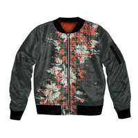 Hawaii Tartan With Hibiscus Sleeve Zip Bomber Jacket Polynesian Pattern Vintage LT9 Unisex Dark Green - Polynesian Pride