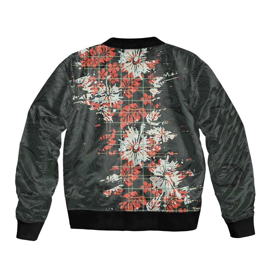 Hawaii Tartan With Hibiscus Sleeve Zip Bomber Jacket Polynesian Pattern Vintage LT9 - Polynesian Pride