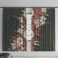 Hawaii Tartan With Hibiscus Window Curtain Polynesian Pattern Vintage LT9 With Hooks Dark Green - Polynesian Pride