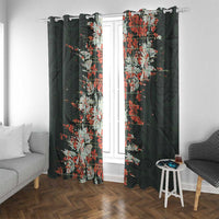 Hawaii Tartan With Hibiscus Window Curtain Polynesian Pattern Vintage LT9 With Grommets Dark Green - Polynesian Pride