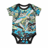 Japanese Hawaiian Crane Baby Onesie Blue Tapa Patchwork Pattern LT9 Blue - Polynesian Pride