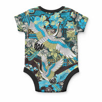 Japanese Hawaiian Crane Baby Onesie Blue Tapa Patchwork Pattern LT9 - Polynesian Pride
