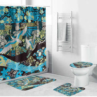 Japanese Hawaiian Crane Bathroom Set Blue Tapa Patchwork Pattern LT9 Bathroom Set (4 pcs) Blue - Polynesian Pride