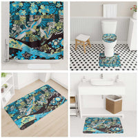Japanese Hawaiian Crane Bathroom Set Blue Tapa Patchwork Pattern LT9 - Polynesian Pride