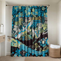 Japanese Hawaiian Crane Bathroom Set Blue Tapa Patchwork Pattern LT9 Shower Curtain Only Blue - Polynesian Pride