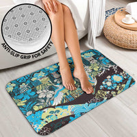 Japanese Hawaiian Crane Bathroom Set Blue Tapa Patchwork Pattern LT9 - Polynesian Pride
