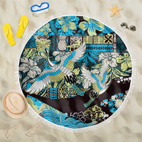 Japanese Hawaiian Crane Beach Blanket Blue Tapa Patchwork Pattern LT9 One Size 150cm Blue - Polynesian Pride