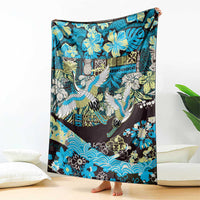 Japanese Hawaiian Crane Blanket Blue Tapa Patchwork Pattern LT9 - Polynesian Pride