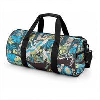 Japanese Hawaiian Crane Duffle Bag Blue Tapa Patchwork Pattern LT9 - Polynesian Pride