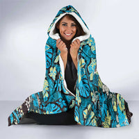 Japanese Hawaiian Crane Hooded Blanket Blue Tapa Patchwork Pattern LT9 - Polynesian Pride