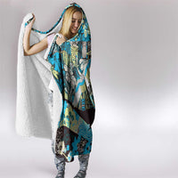 Japanese Hawaiian Crane Hooded Blanket Blue Tapa Patchwork Pattern LT9 - Polynesian Pride