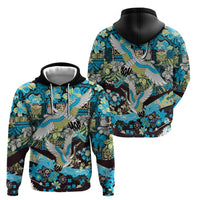 Japanese Hawaiian Crane Hoodie Blue Tapa Patchwork Pattern LT9 - Polynesian Pride