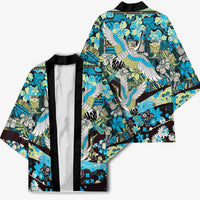 Japanese Hawaiian Crane Kimono Blue Tapa Patchwork Pattern LT9 - Polynesian Pride