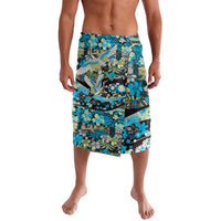 Japanese Hawaiian Crane Lavalava Blue Tapa Patchwork Pattern LT9 Blue - Polynesian Pride