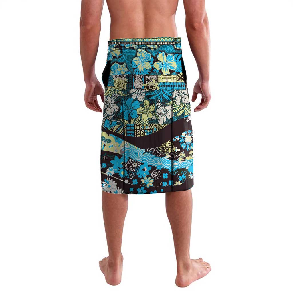 Japanese Hawaiian Crane Lavalava Blue Tapa Patchwork Pattern LT9 - Polynesian Pride