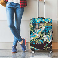 Japanese Hawaiian Crane Luggage Cover Blue Tapa Patchwork Pattern LT9 - Polynesian Pride