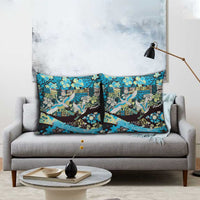 Japanese Hawaiian Crane Pillow Cover Blue Tapa Patchwork Pattern LT9 - Polynesian Pride