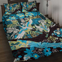 Japanese Hawaiian Crane Quilt Bed Set Blue Tapa Patchwork Pattern LT9 Blue - Polynesian Pride