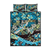 Japanese Hawaiian Crane Quilt Bed Set Blue Tapa Patchwork Pattern LT9 - Polynesian Pride