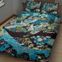 Japanese Hawaiian Crane Quilt Bed Set Blue Tapa Patchwork Pattern LT9 - Polynesian Pride
