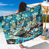 Japanese Hawaiian Crane Sarong Blue Tapa Patchwork Pattern LT9 One Size 44 x 66 inches Blue - Polynesian Pride