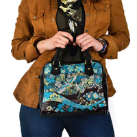 Japanese Hawaiian Crane Shoulder Handbag Blue Tapa Patchwork Pattern LT9 - Polynesian Pride