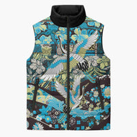 Japanese Hawaiian Crane Sleeveless Puffer Jacket Blue Tapa Patchwork Pattern LT9 Unisex Blue - Polynesian Pride