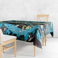 Japanese Hawaiian Crane Tablecloth Blue Tapa Patchwork Pattern LT9 - Polynesian Pride