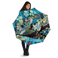 Japanese Hawaiian Crane Umbrella Blue Tapa Patchwork Pattern LT9 - Polynesian Pride