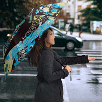 Japanese Hawaiian Crane Umbrella Blue Tapa Patchwork Pattern LT9 - Polynesian Pride