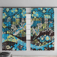 Japanese Hawaiian Crane Window Curtain Blue Tapa Patchwork Pattern LT9 With Hooks Blue - Polynesian Pride