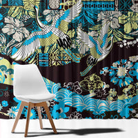 Japanese Hawaiian Crane Window Curtain Blue Tapa Patchwork Pattern LT9 - Polynesian Pride