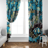 Japanese Hawaiian Crane Window Curtain Blue Tapa Patchwork Pattern LT9 - Polynesian Pride