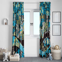 Japanese Hawaiian Crane Window Curtain Blue Tapa Patchwork Pattern LT9 - Polynesian Pride