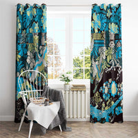 Japanese Hawaiian Crane Window Curtain Blue Tapa Patchwork Pattern LT9 - Polynesian Pride