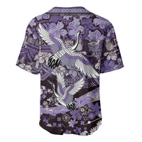 Japanese Hawaiian Crane Baseball Jersey Purple Tapa Patchwork Pattern LT9 - Polynesian Pride