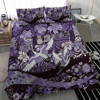 Japanese Hawaiian Crane Bedding Set Purple Tapa Patchwork Pattern LT9 - Polynesian Pride